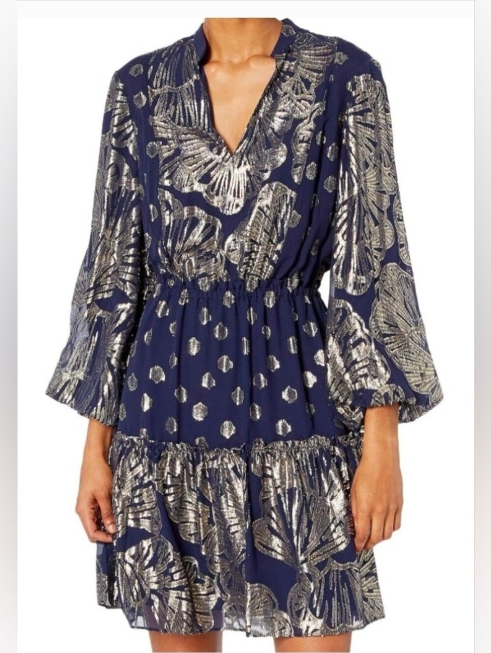 Lilly Pulitzer Joella Silk Dress Navy/ Gold